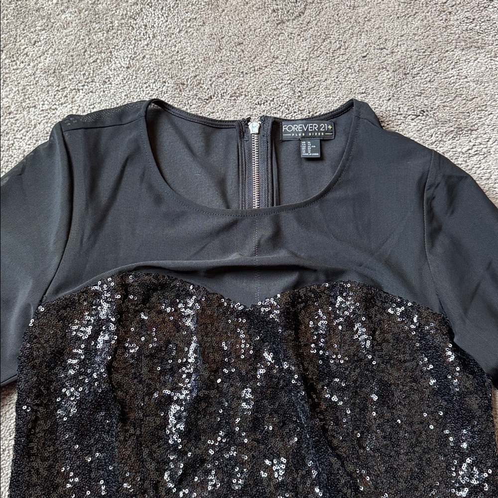 Forever 21 Plus Black Sequin Long Sleeve Bodycon Party Dress SIZE XL - Picture 2 of 5